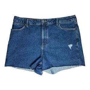 Wrangler Womens SZ 16/33 High Rise Frayed Hem Vintage 4" Jean Shorts Medium Wash